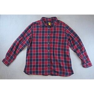 Cabelas Mens Flannel Shirt Plaid Cotton Button Up 2XL  Red Navy Blue‎ RN 56835